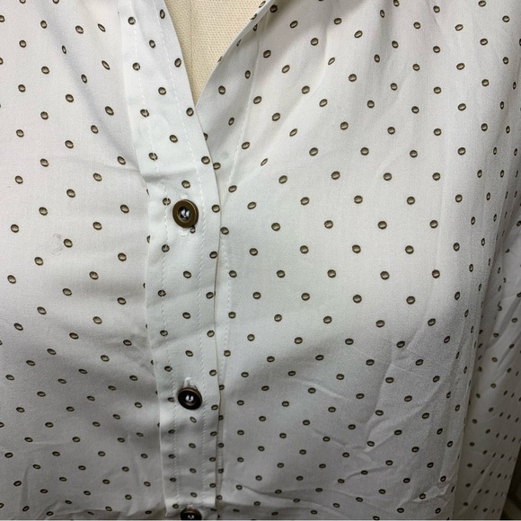 jane & Delancey White Flowy Blouse Button Down Brown Dots Relax Hi Low Tunic M - Picture 4 of 12